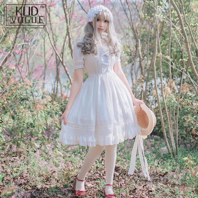 Платье Лолиты летнее готическое белое черное шифоновое кружевное платье