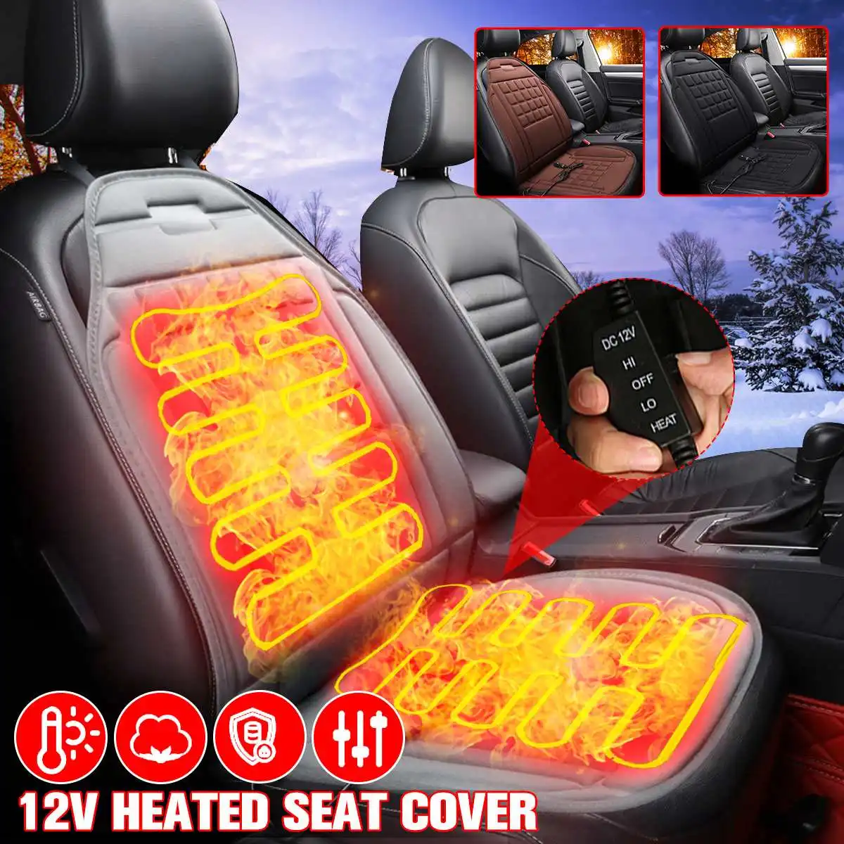

12V Universal Car Auto Front Seat Heated Hot Thickening Cover Cushion Heater Winter Warmer Electric Heating Pad black 1pc/2pcs
