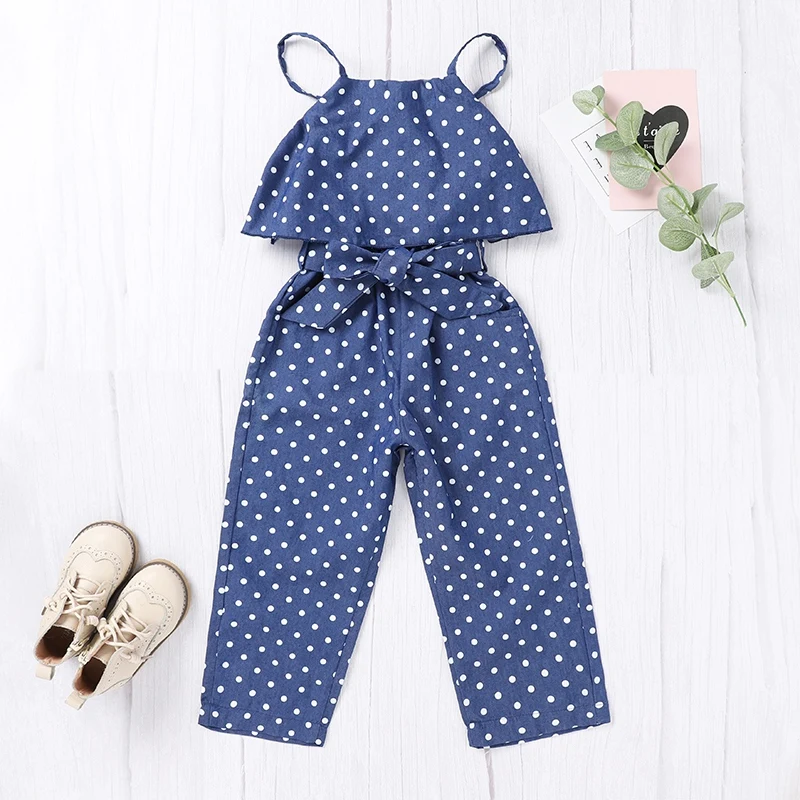 

Baywell Summer Girls Jumpsuit Cusual Pants Blue Fashion Wave Point Sweet Overalls Casual Pants Baby Girls Beach Clothes