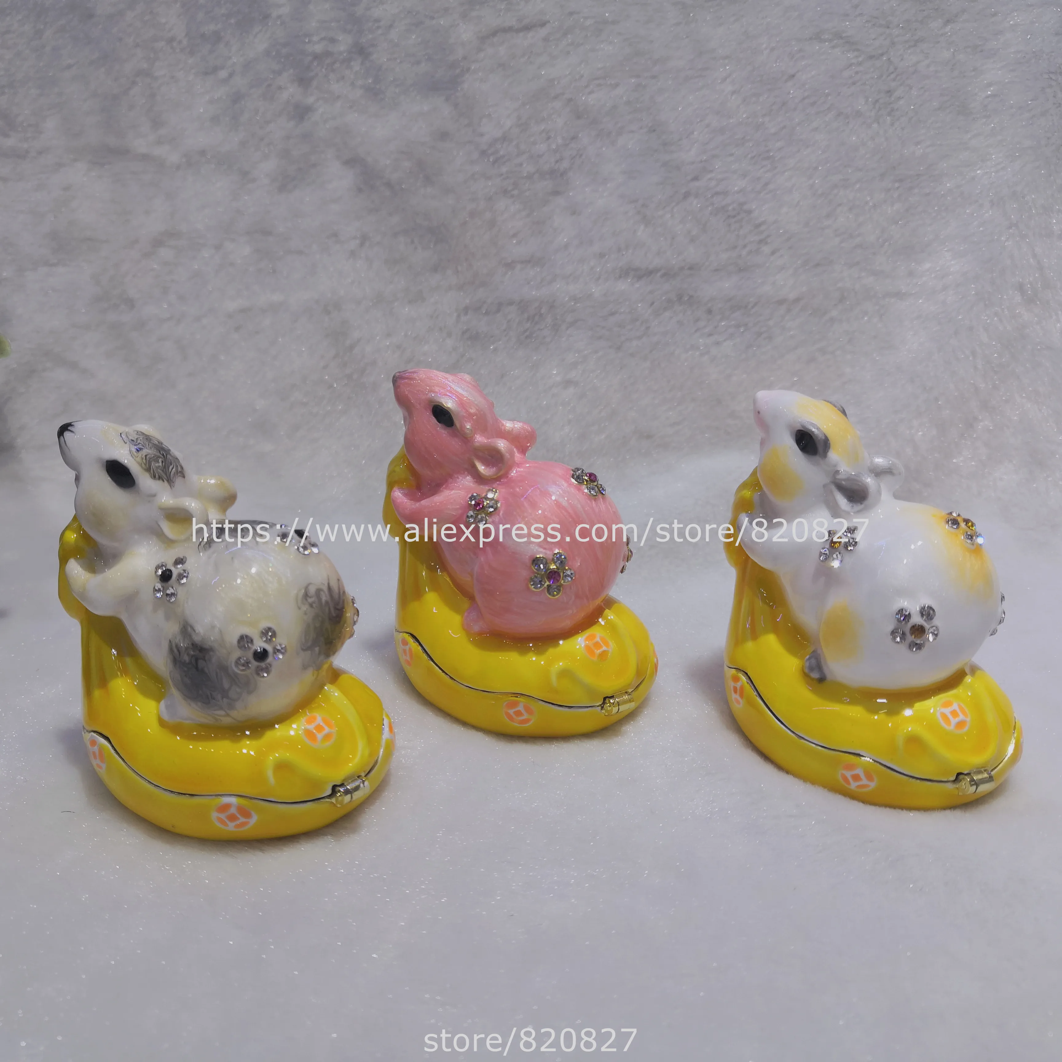 2020 New Designs Mouse Pewter Bejeweled Hinged Miniature TrinketBox Bejeweled Mouse Trinket Box Luxury Gifts