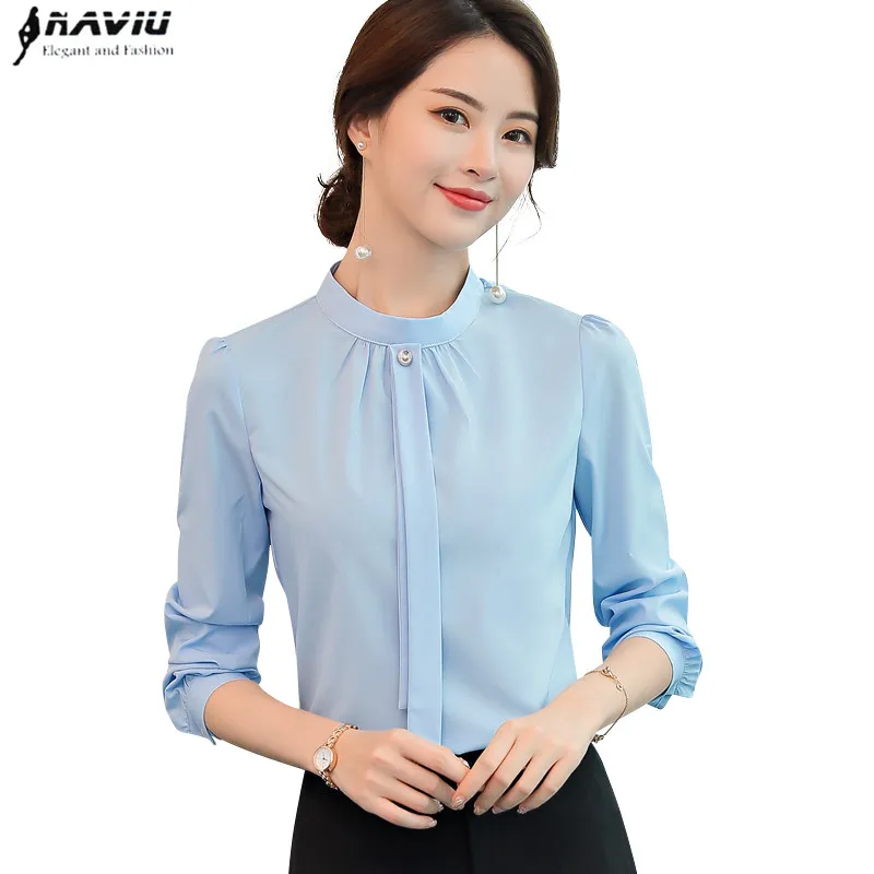 Женская шифоновая рубашка элегантная приталенная Деловая блузка с бантом и