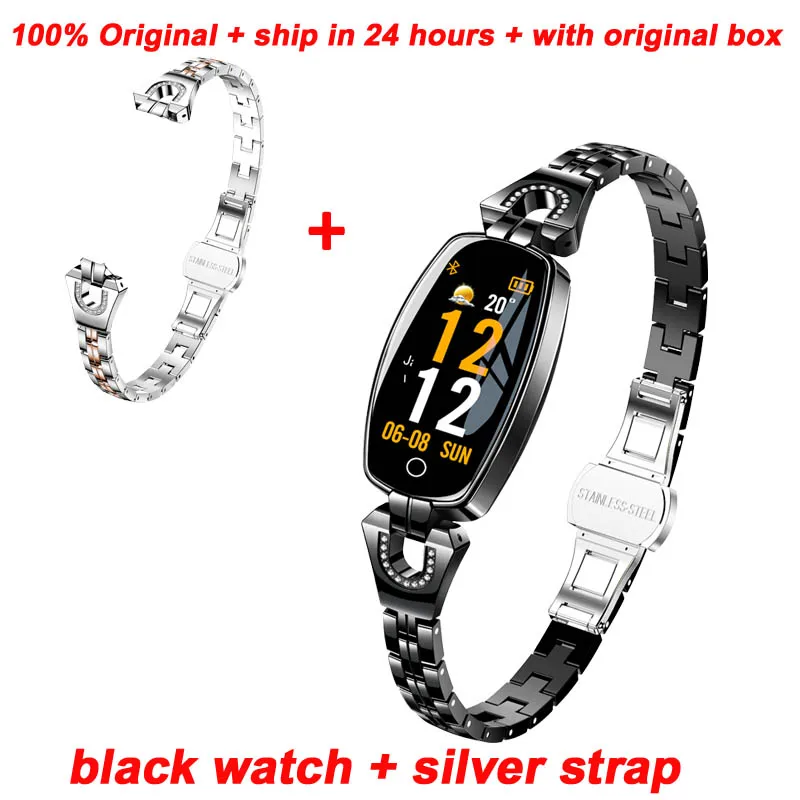 black add silve stap Модные Смарт-часы Greentiger H8, женские, для занятий фитнесом, водонепроницаемые, пульсометр, кровяное давление, умный Браслет - Цвет: black add silve stap