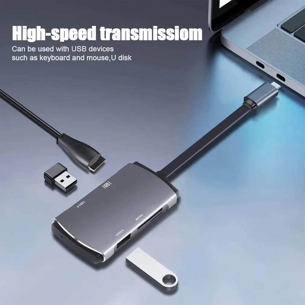 

USB C Hub Type-C 3.0 To 4K HDMI-Compatible USB Security Digital/TF Card Reader Fast Charge 5-in-1 Dock For MacBook For Switch