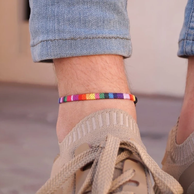 

Handmade Braided Rainbow Foot Rope Anklet Surfer Beach Barefoot Ankle Bracelet