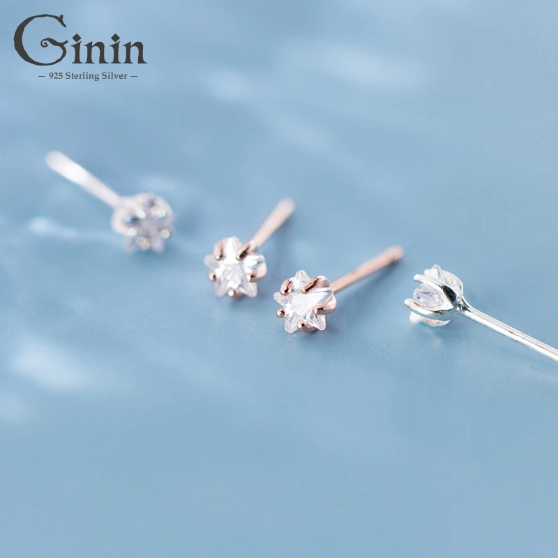 

Ginin 925 Sterling Silver Stud Earrings Women's Fashion Ins Style Five-Pointed Star Shiny Zircon Girly Heart Jewelry