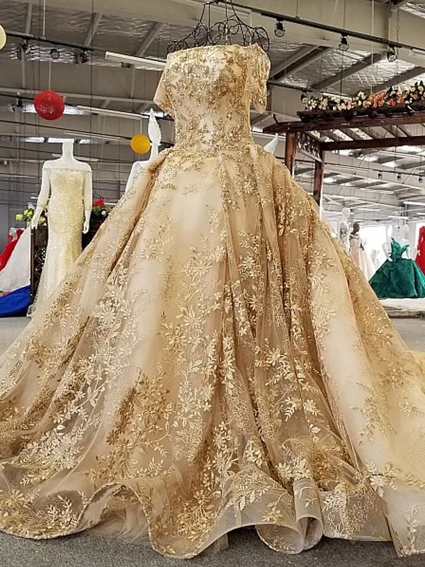 style 1 ball gown LS41106 роскошное вечернее платье с вуалью с вырезом «лодочка средней длины бальное платье с рукавами Золотой кружевное платье в деловом стиле Вечеринка robe de soir e - Цвет: style 1 ball gown