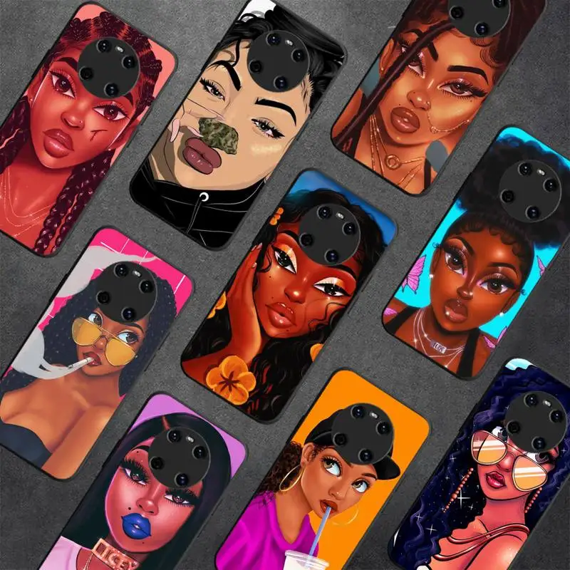 

Fashion Black Girls Phone Case For Huawei Y5 Y62019 Y52018 Y92019 funda case for 9prime2019