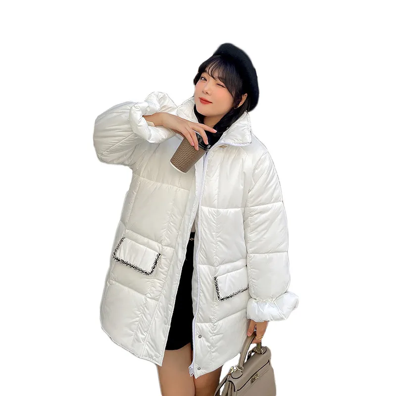 

Winter Cotton Coat Women 2021 New Fashion Plus Size Thick Sweet Outerwear Trumpet Sleeve Loose Mid-length Jacket Female LR1359