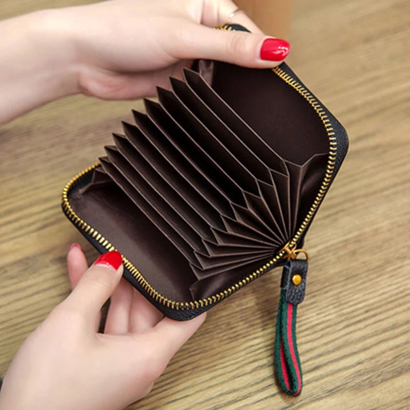 

Women Genuine Cow Leather Business Credi Card Holder Cute Smile Button Zipper Card Holder Coin Purse Fashion Bag