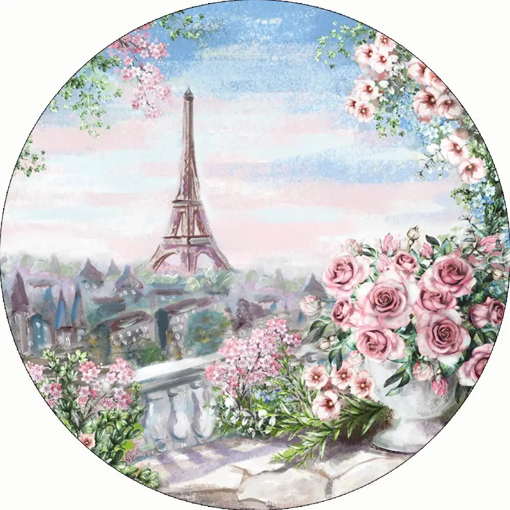 Эйфелева башня свадьба круглый фон Роза винтажная живопись День Святого