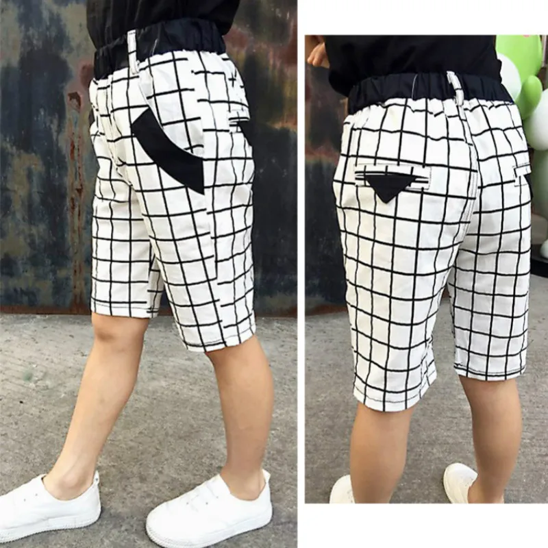 Boys Casual Knee Length Plaid Striped Print Shorts Outfits Kids Summer Comfy Straight Pants Fashionable Children Bottom Wear |