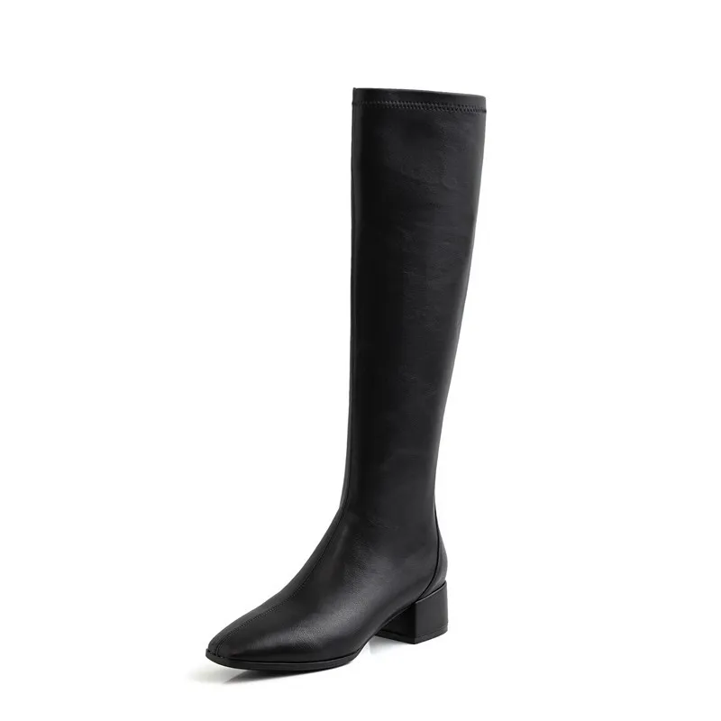 black cow leather MEMUNIA/ г., сапоги до колена из высококачественной натуральной кожи женские классические простые осенне-зимние высокие сапоги женская повседневная обувь - Цвет: black cow leather