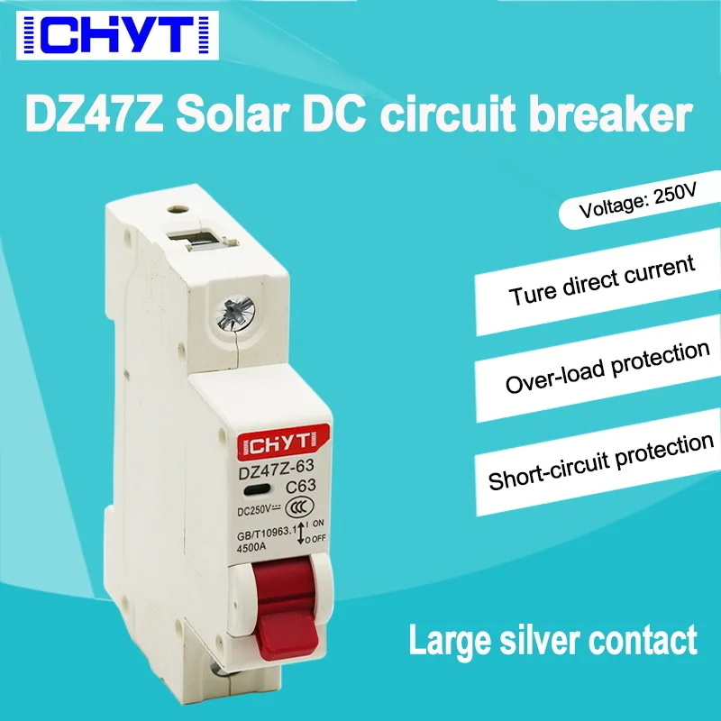 

1P DC 12V-250V Solar Mini Circuit Breaker 6A 10A 16A 20A 25A 32A 40A 50A 63A DC MCB for PV System