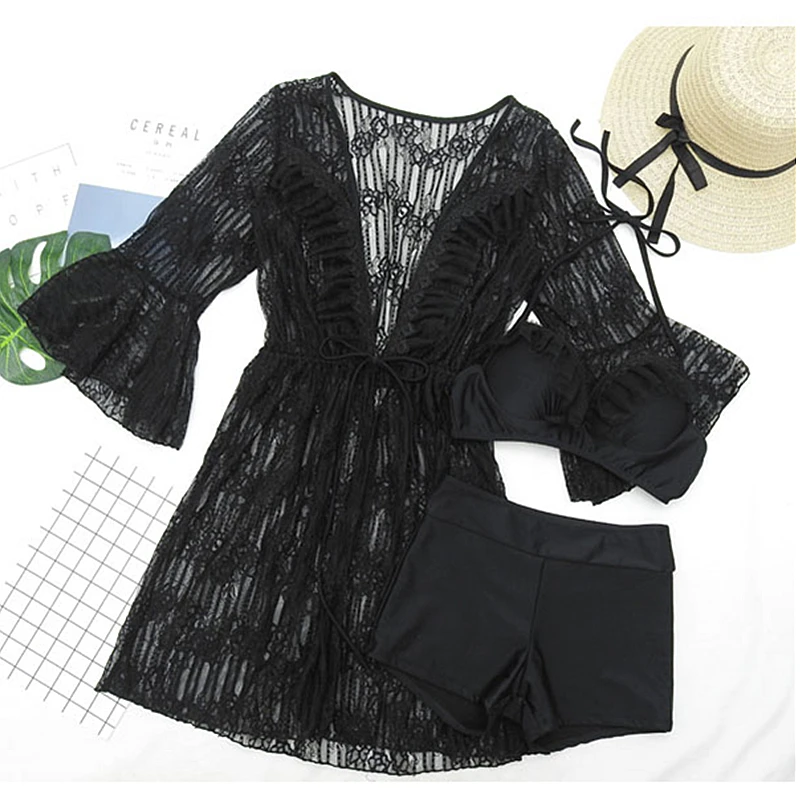 Размер GLAUKE и грудь собраны вместе Великолепный черный раздельный Комплект из