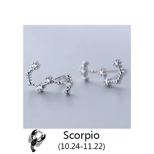 Scorpio Trustdavis 925 Твердые ювелирные изделия из настоящего стерлингового серебра 12 созвездие серьги гвоздики подарок на день рождения для женщин девочек DA330 - Окраска металла: Scorpio
