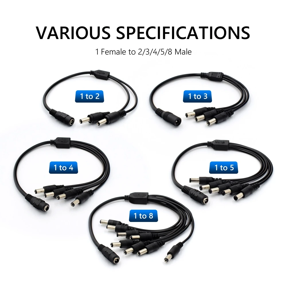 

2/3/4/5/8 Way DC Power Splitter Adapter Cable For 12V 9V PSU Security Camera DVR Public CCTV Accessories Power 5.5mm*2.1