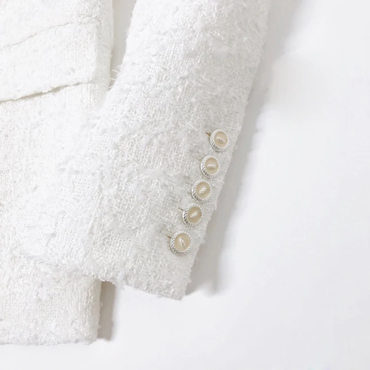 

Vintage Tweed Blazer Women 2019 Autumn Winter Blend Jacket Coat Mujer Fashion Office Ladies Female White and black Blazer Coat