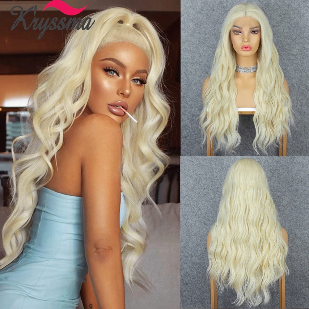 Парик блонд Kryssma для женщин Синтетические длинные волнистые передние парики на