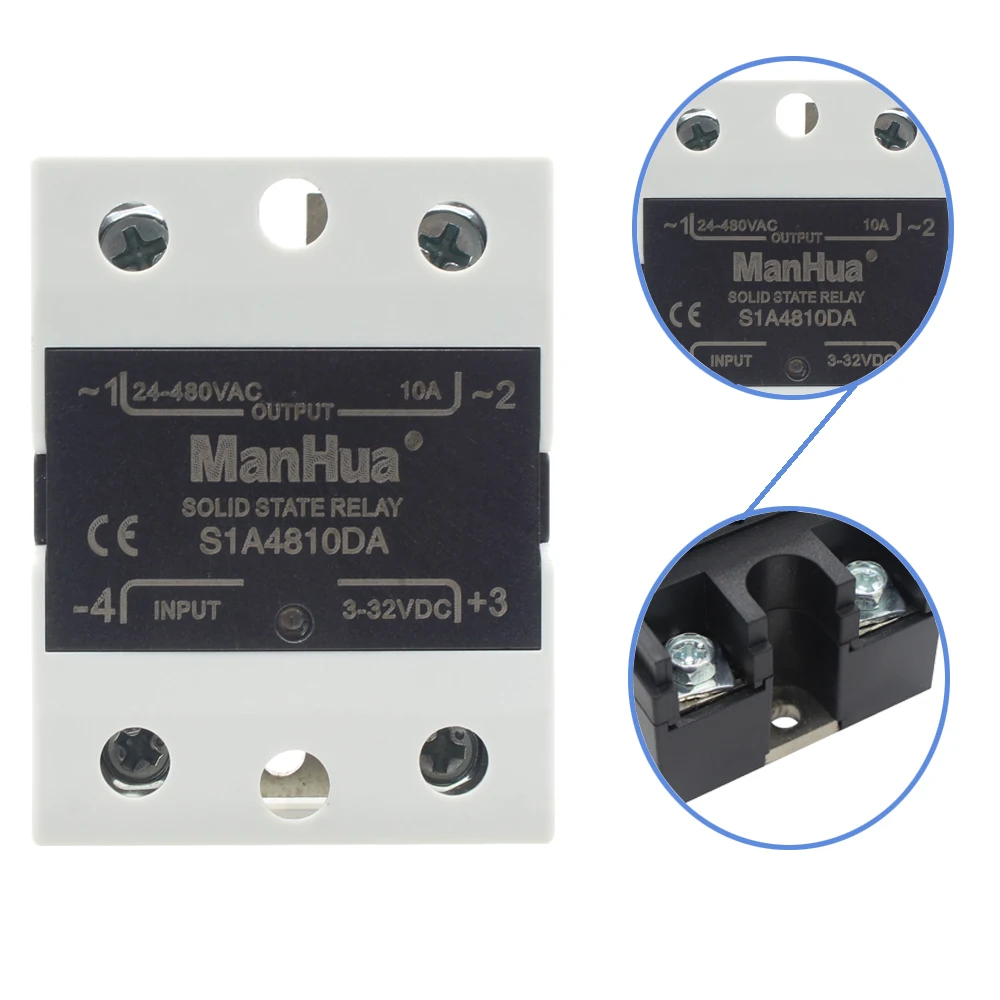 ManHua SSR DC-AC 10DA/25DA/40DA/60DA Однофазное твердотельное реле вход 3-32VDC выход 24-480VAC |