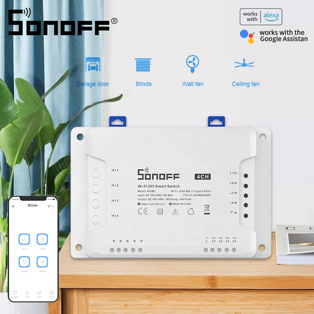 Интеллектуальный выключатель света Sonoff 4CHR3/4CH Pro R3 4 полосная смарт переключатель
