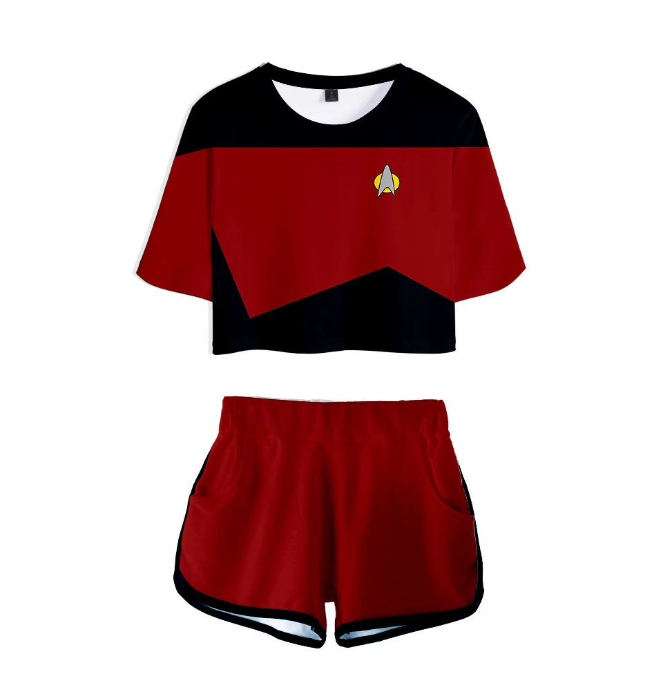 

Спортивная одежда, Женский комплект из двух предметов Star Trek, новый дизайн, повседневные короткие брюки с коротким рукавом и О-образным вырезом для косплея, летний комплект
