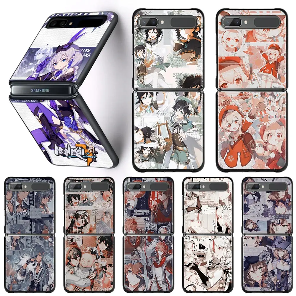 

Phone Case For Samsung Galaxy Z Flip3 5G Z Flip 3 zflip z flip ZF Coque PC Cover Black Fundas Genshin Impact comics