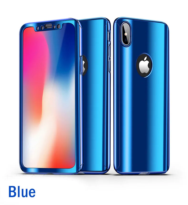 Покрытие 360 Полное покрытие для Apple iphone 7 iphone X Xr Xs Max зеркальный чехол для телефона для iphone 7 8 6 6S Plus блестящая Капа со стеклом