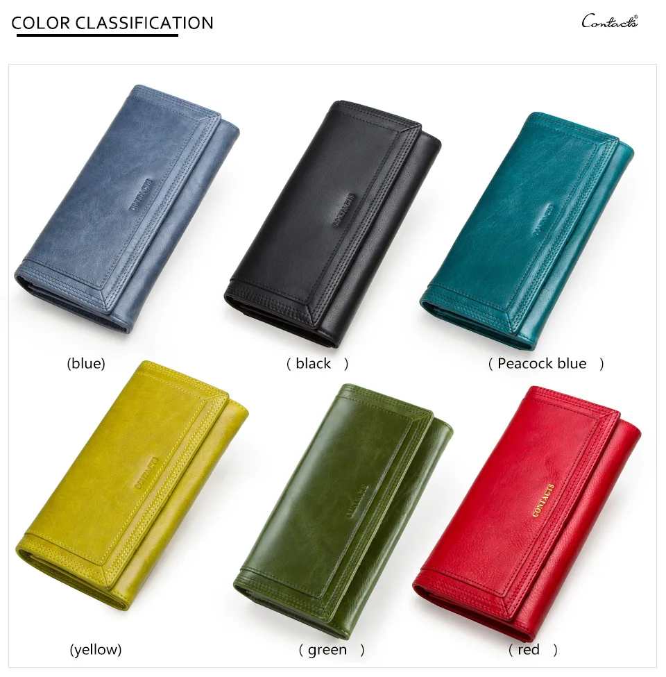 Contact's Fashion Women Wallets With Card Holder Genuine Leather Long Clutch Brand Design Female Coin Purses Cell Phone Pocket
