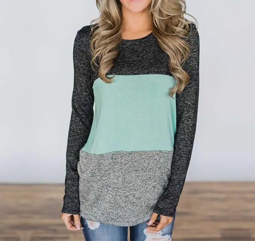 

Slim Women Long Sleeve T-Shirt 2019 Fashion Contrast Color Plain Dyed Striped Womens T Shirts Autumn Ladies Casual T Shirts