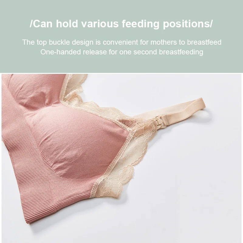 

Soft Pregnant Women's Bra Front Buckle Breastfeeding Anti-sagging No Steel Ring Lace Large Size Breastfeeding Gather Underwear
