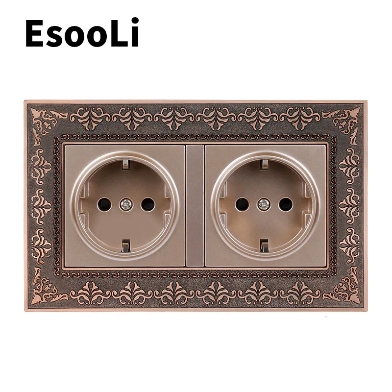 EsooLi серый 16A двойное гнездо питания стандарта ЕС 4D тиснение Ретро панели из