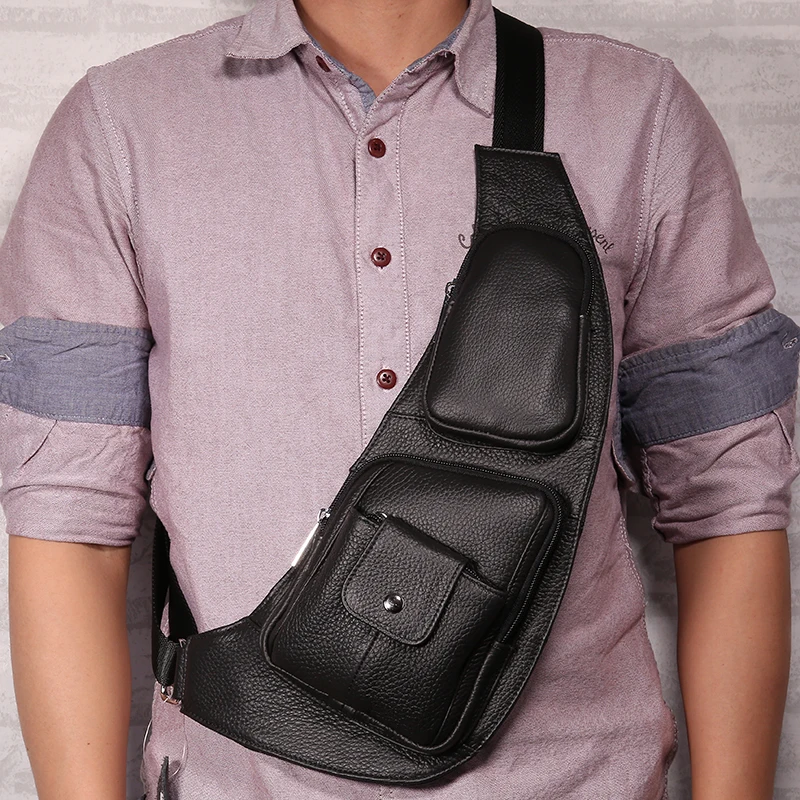 New Arrived fashionable Men Cowhide leather chest bag casual crossbody motorcycle travel riding Single shoulder | Багаж и сумки