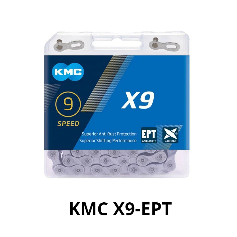 X9-EPT KMC X9 X9.93 X9 EPT Z9 MTB дорожный велосипед серебряная цепь 116L 9 цепь для скоростного велосипеда Волшебная горная кнопка с оригинальной коробкой - Цвет: X9-EPT