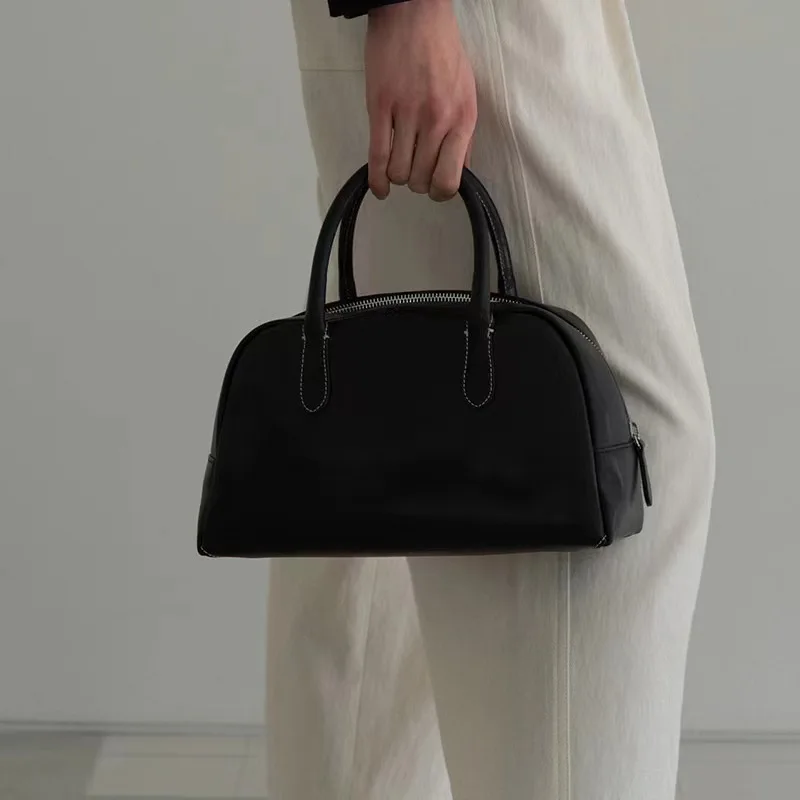 

Корейская популярная Брендовая женская сумочка firmранчо для боулинга Большая вместительная сумка из высококачественной воловьей кожи однотонная винтажная искусственная кожа