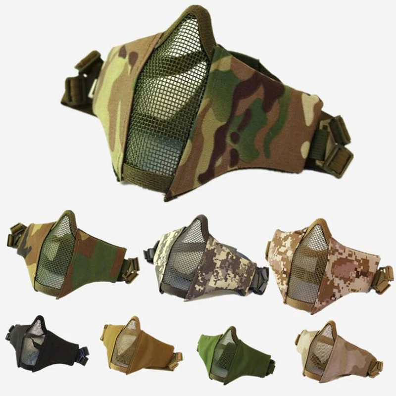 

Камуфляжная маска на половину лица для страйкбола, металлическая сетка, тактическая сетка, пейнтбол, охота, велосипедная Защитная дышащая маска CS Wargame