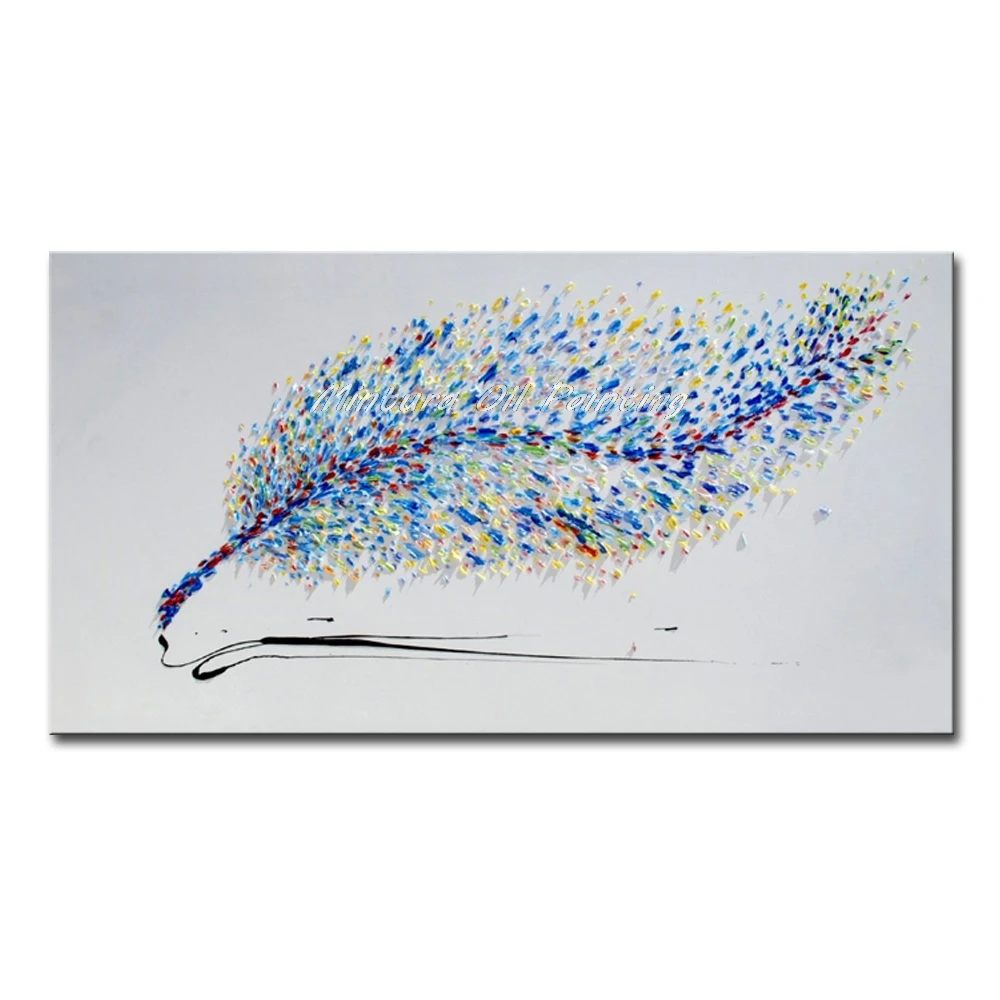 

Mintura Home Decoration Modern Canvas Wall Art Picture Hand Painted Modern Abstract Feathers Oil Paintings On Canvas For Bedroom