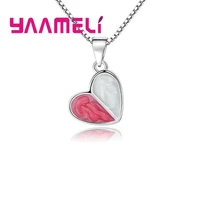 luxury love heart charm necklace for women girls christmas gifts enamel pink white 925 sterling silver wedding jewelry