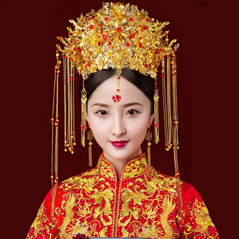 

Imperial/royal Crown Bride Jewelry New Chinese Style big Crested Tassel Hair Xiuhe Headdress Costume Crown Restore Ancient Ways