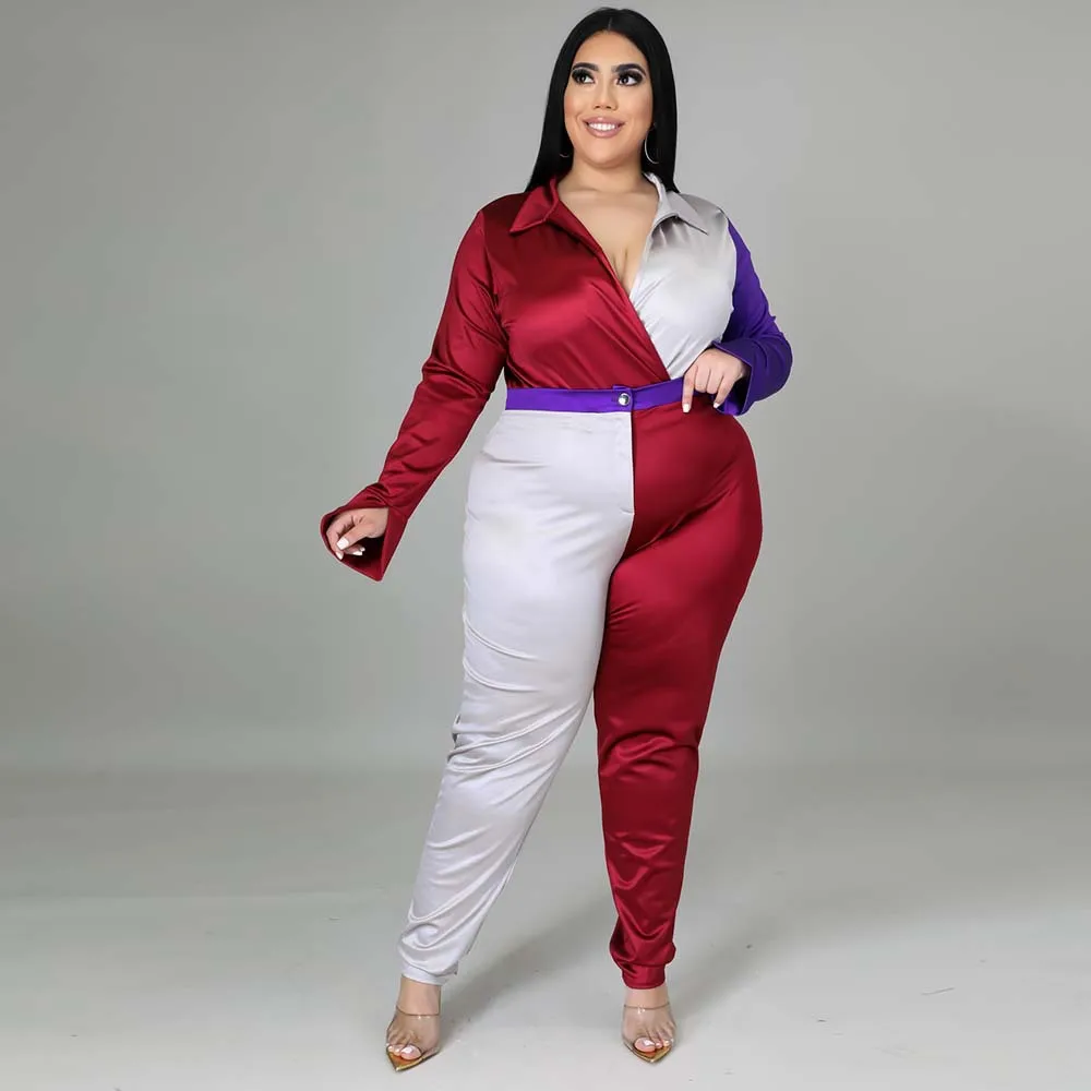 

Осенние костюмы из двух предметов, контрастные цвета, Сексуальная рубашка с длинным рукавом и V-образным вырезом, боди и брюки, комплекты для...