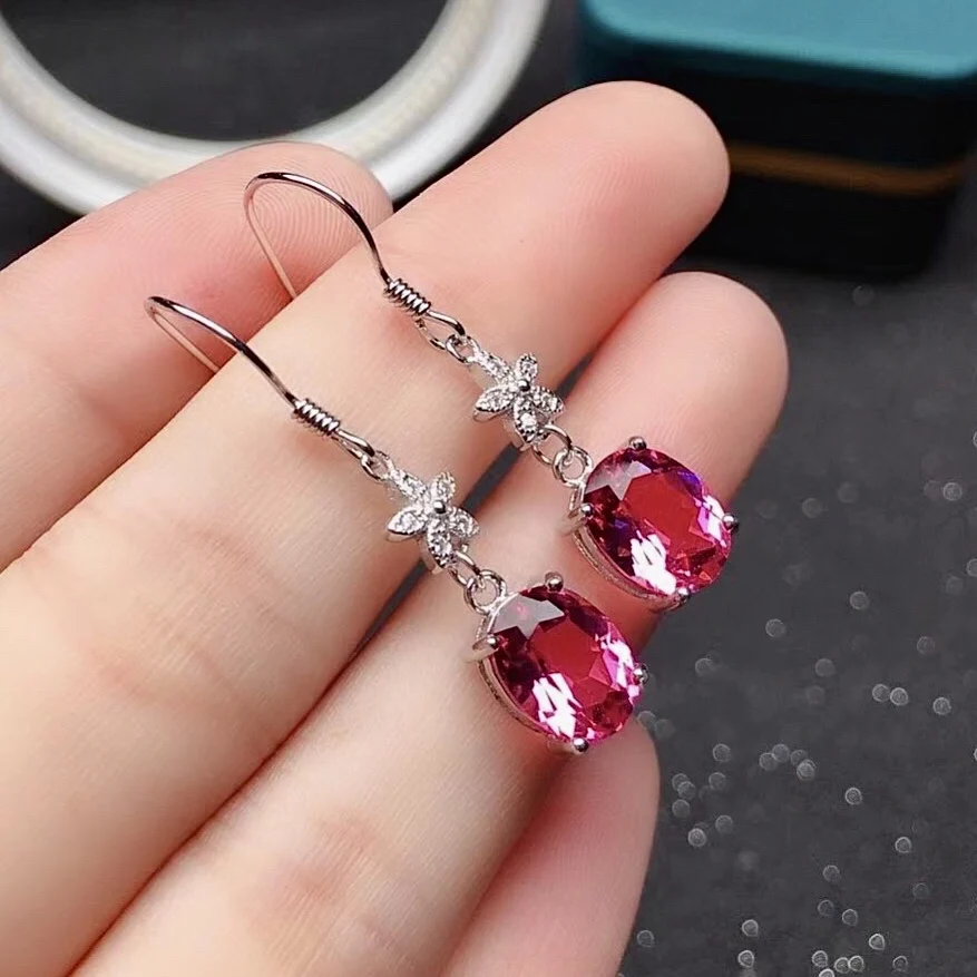 

Simple Silver Pink Topaz Drop Earrings for Women Fine Jewelry 4x6mm Size Natural Gem Attractive Color Real 925 Silver Party Gift