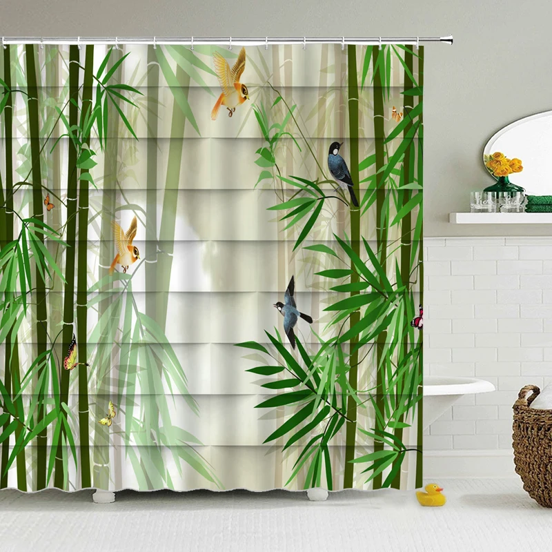 

Waterproof Polyester Fabric 3D Flowers and Birds Bathroom Shower Curtains Plant Bathroom Curtains With Hooks 180X200cm