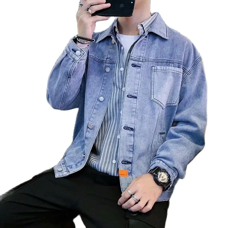 

Куртка мужская джинсовая в стиле ретро, Повседневная Красивая верхняя одежда из денима, молодежная уличная одежда в Корейском стиле, зима ...