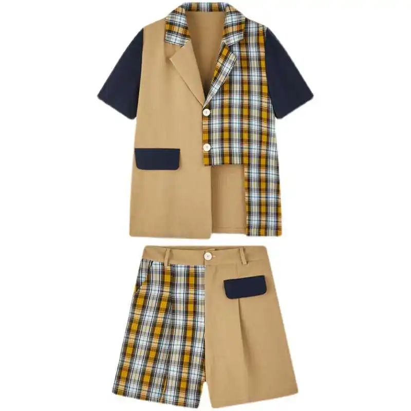 

LANMREM Women's Asymmetric Design Plaid Shirt Two Piece Set High Waist Five Point Shorts Summer 2021 New Arrival 2K1809