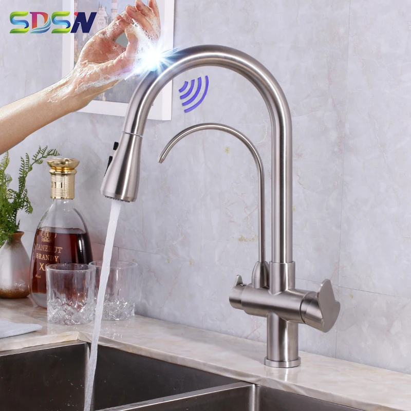 Сенсорный кухонный кран Вытяжной Фильтр с двойной ручкой умный сенсорный сенсор