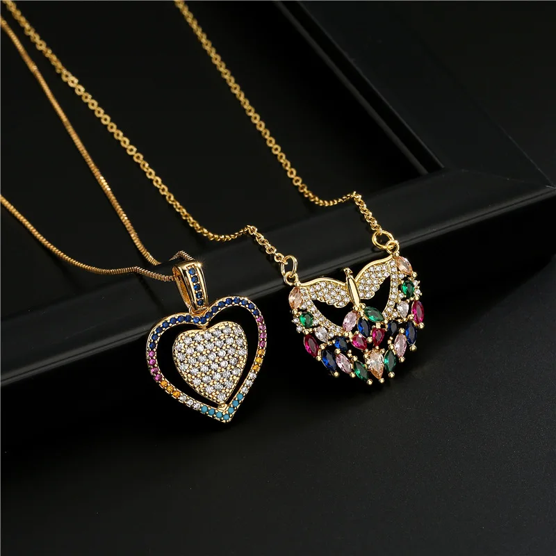 

Peach Heart Pendant Necklaces Jewelry for Women 18K Gold-plated Stock Copper Micro-inlaid Zirconin CZ Choker bijoux femme