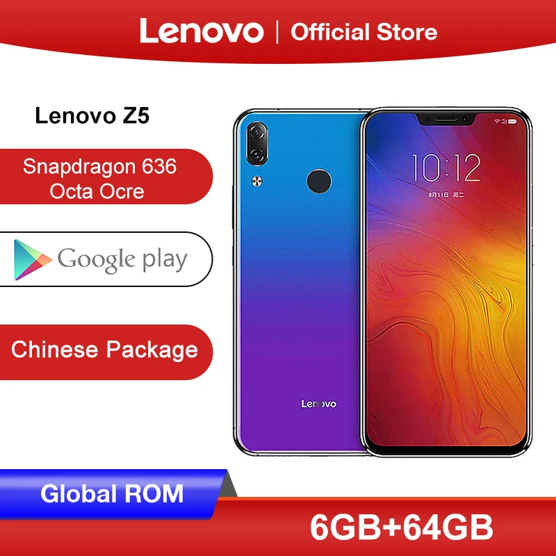 Lenovo Z5 с глобальной прошивкой 6 ГБ 64 Восьмиядерный процессор Snapdragon 636 19:9 экран 2