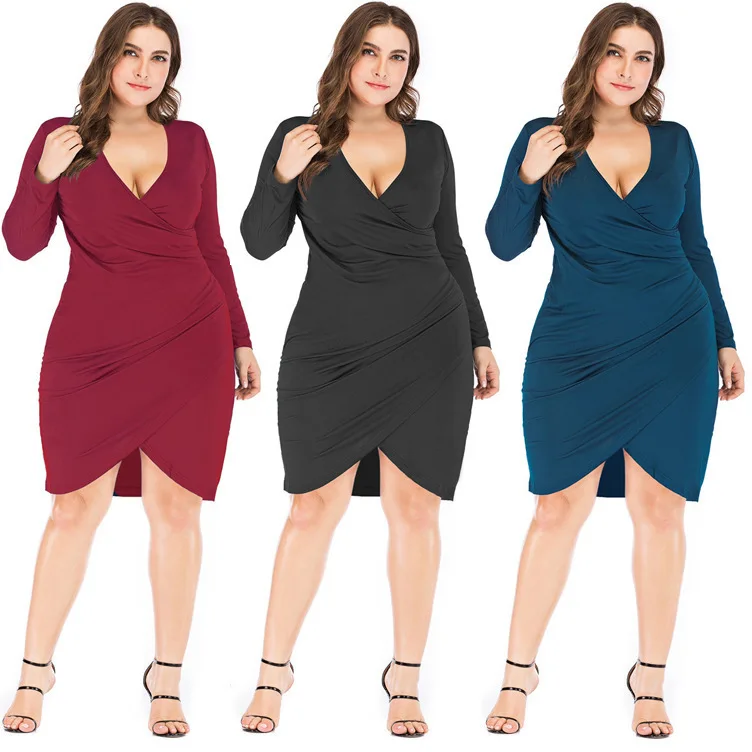 

spring Women's Long sleeve dress V-neck Hollow out Chiffon dress Sexy Slim Straight Elegant Party dress Plus Size