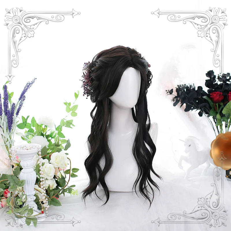 

Female Long Wavy Three - Seven Separation Wig Black Women Natural Slight Curly Wigs Cosplay Party