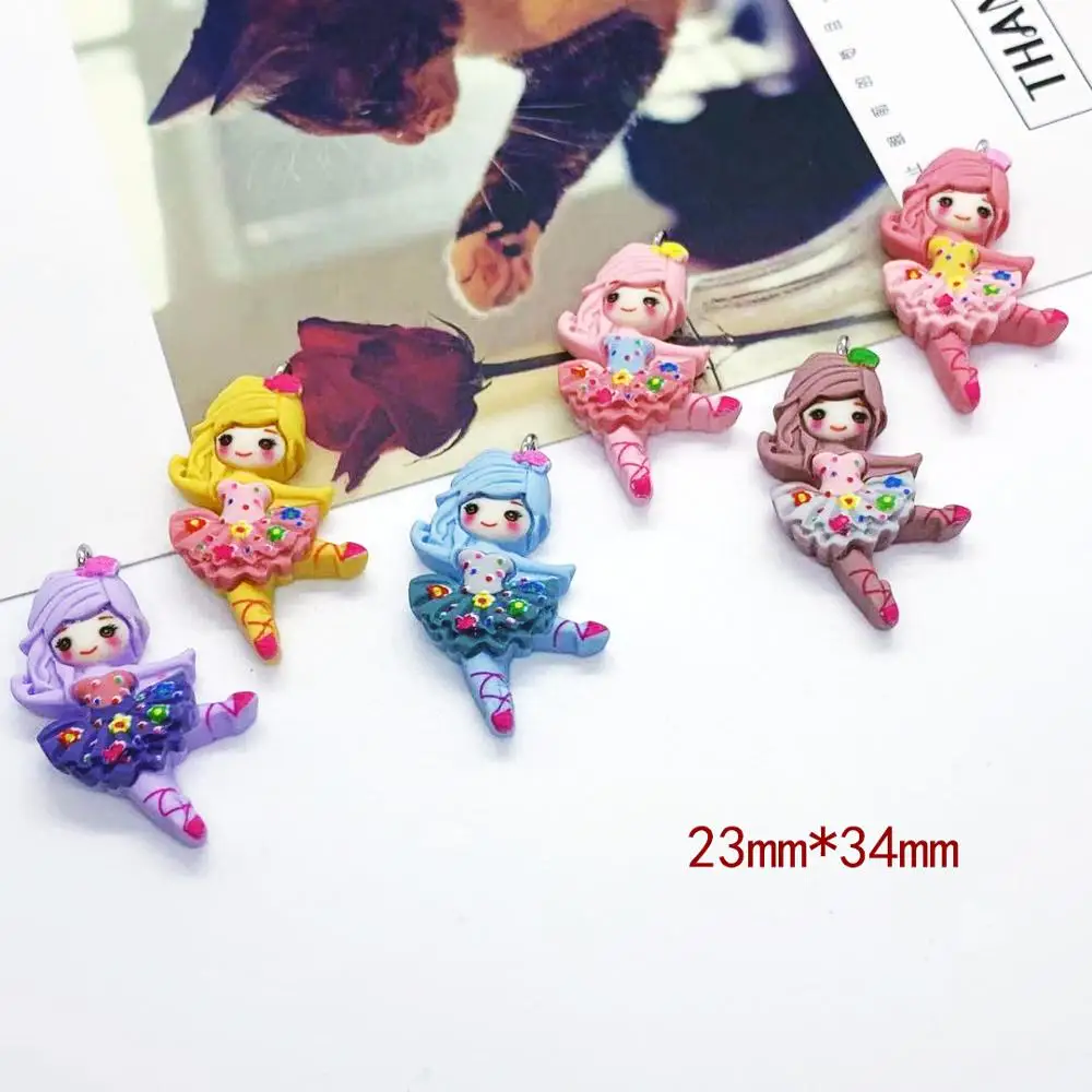 

12pcs 23*34mm Kawaii Princess Flat Back Resin Dancing Girl Charms Pendants For DIY Decoration Earrings Key Chains Accessories