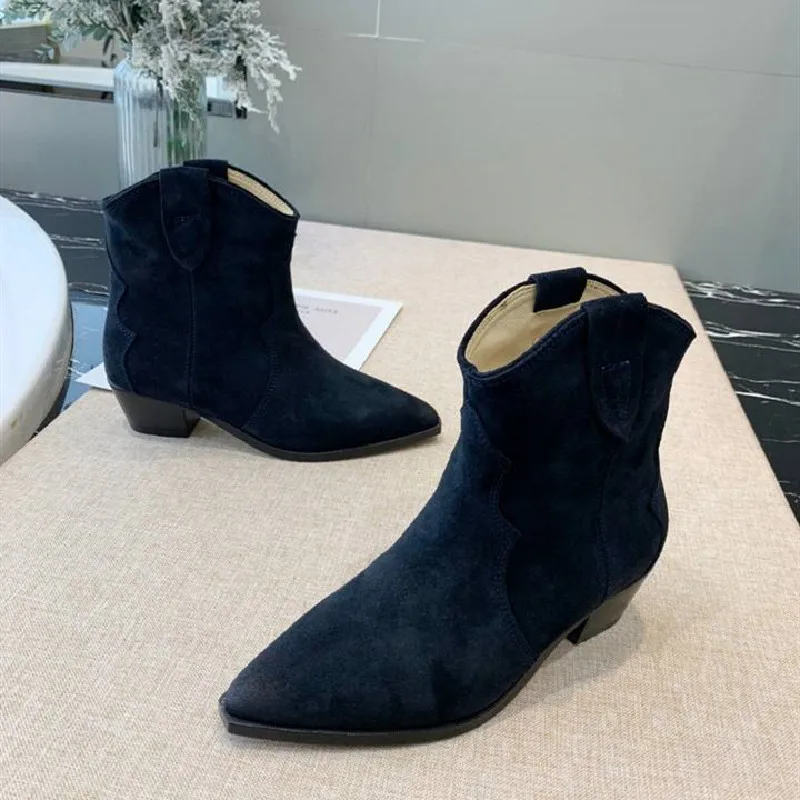 

Autumn Winter New Women's Luxury Short Tube Low-heeled Casual Shoes Genuine Leather Keep Warm Pointed Short Boots Size 34-41